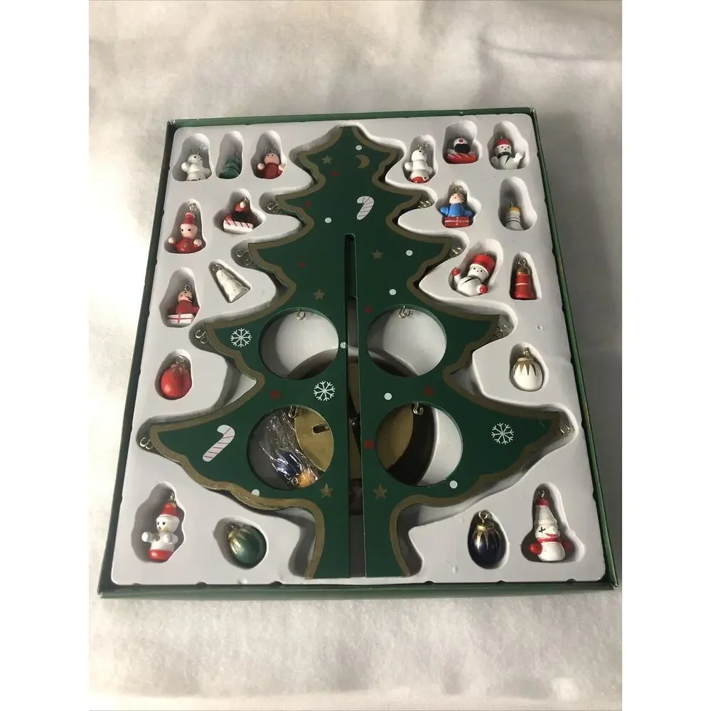 Folding Wooden Tree With 24 Mini Decorations Star Topper And Base Kurt S. Adler